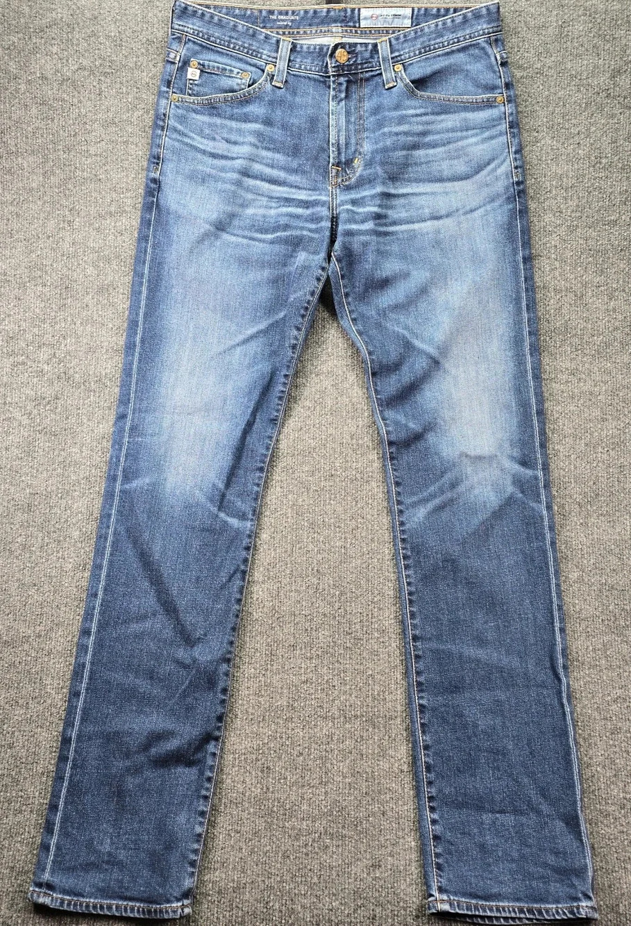 AG Adriano Goldschmied The Graduate Jeans Mens 32x34 Blue Tailored Leg Whiskered